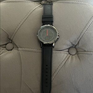 Black and Silver Watch with Red Accent